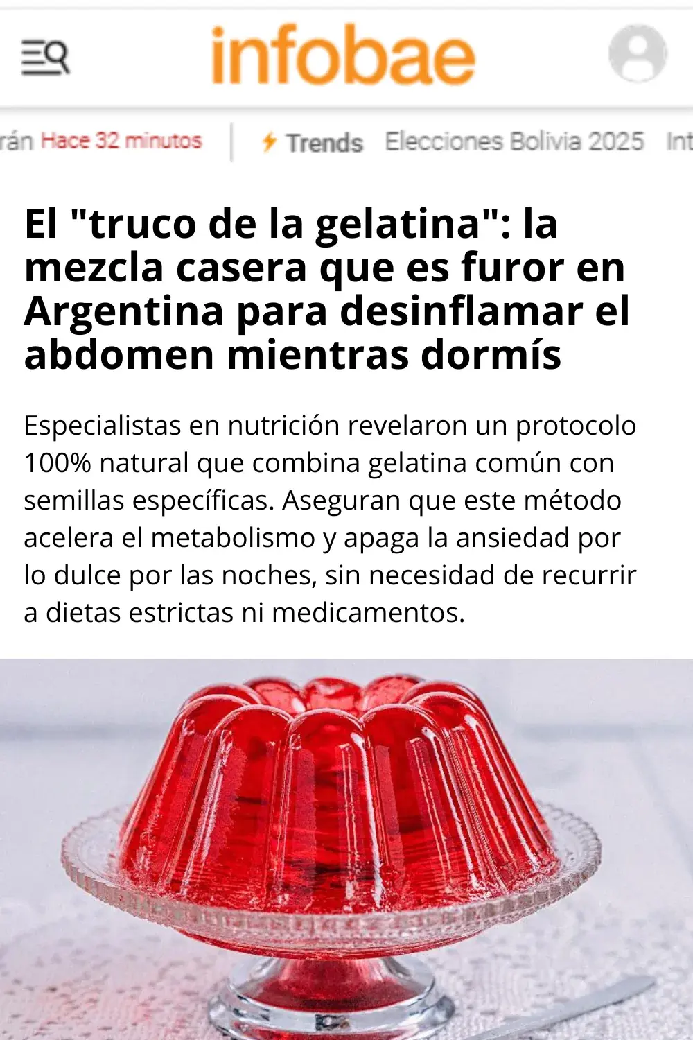 Noticia Infobae gelatina
